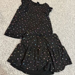 Girls Black Star-Print Skirt & Top Set - Rainbow Stars